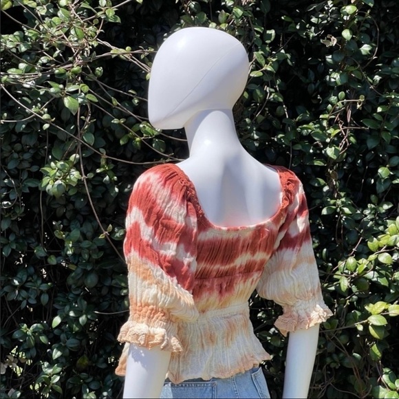 NWT JEN’S Pirate Booty Boho Cotton Gauze Fire Tie Dye Tie Front Blouse - Picture 12 of 13